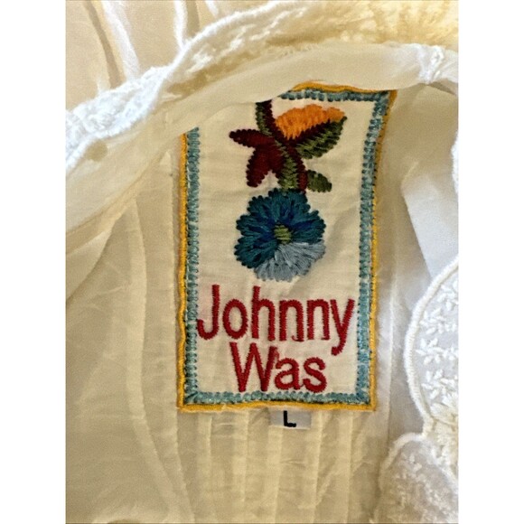 Johnny Was Size Large Embroiderer Lace Long Sleeve Cream V-Neck Blouse Top - Picture 3 of 8